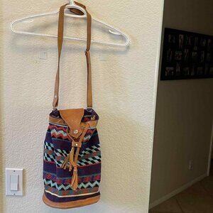 hand loomed aztec style woven bucket bag